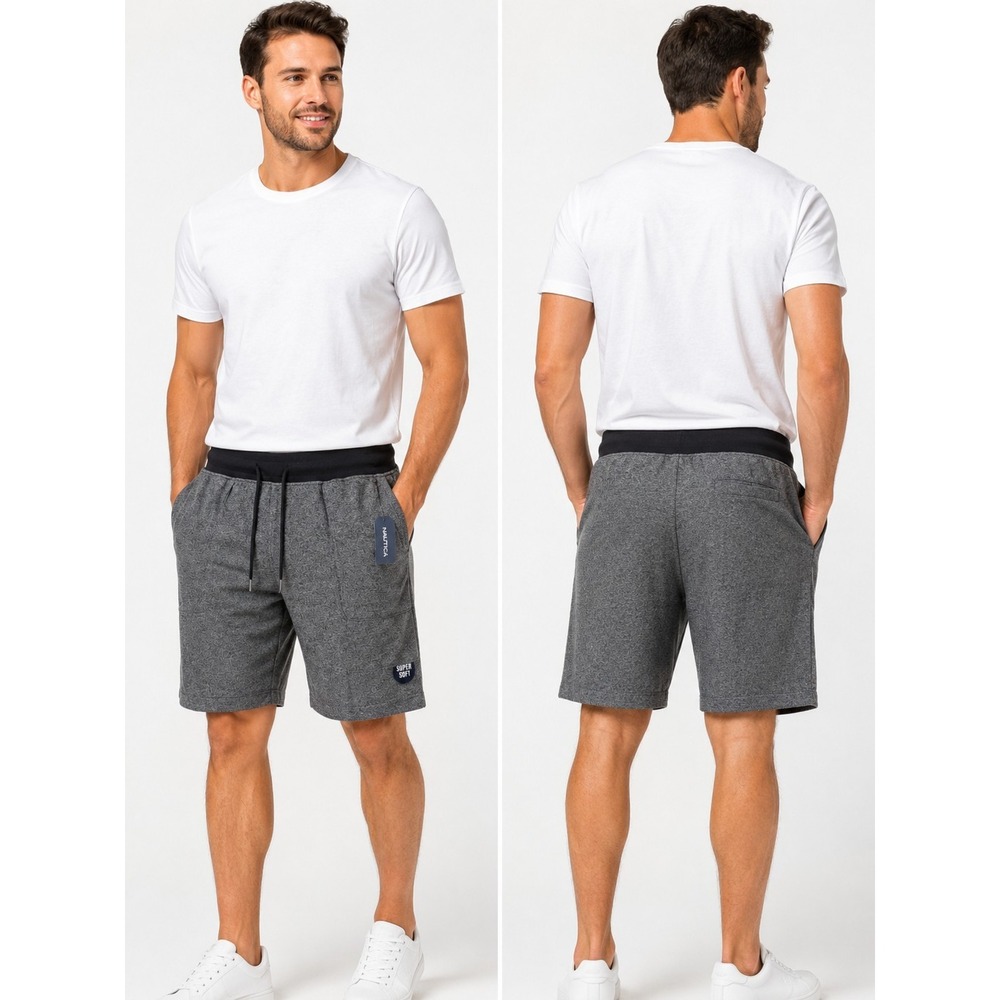 NWT  Nautica Mens Fleece Knit Logo Shorts Stone Grey Heather 2XL  Org $54 NWT